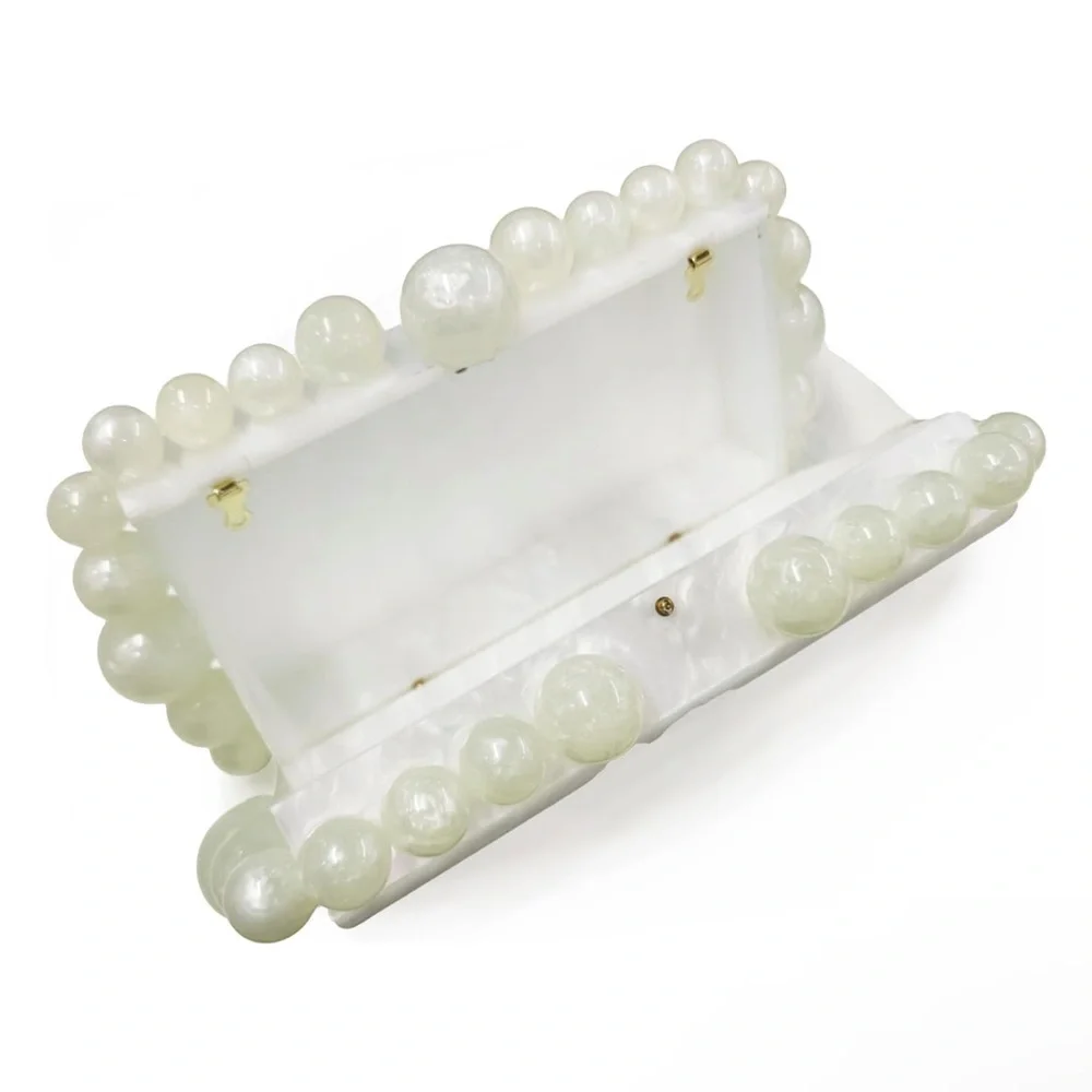 White Beaded Acrylic Clutch / Crossbody Bag NWOT